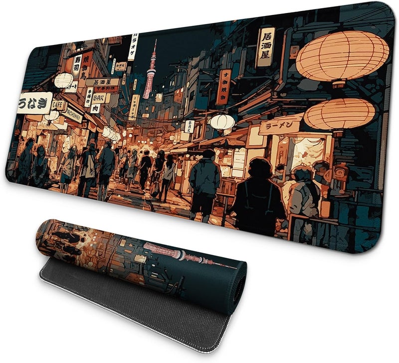 Mayflower Large Gaming Mouse Pad, Full Keyboard Mat, Long Laptop Mousepad, Computer Mouse Mat for Home and Office, Anti-Slip Rubber Base, 31.5 x 11.8 Inches (Japan Street) - Image 1